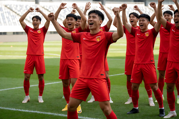 足球球员在进球后与队友庆祝的画面